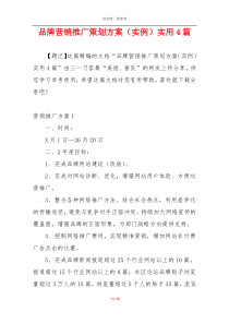 品牌营销推广策划方案（实例）实用4篇