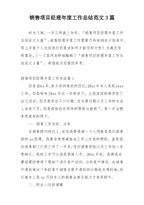 销售项目经理年度工作总结范文3篇