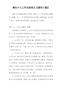 镇长个人工作总结范文【通用5篇】