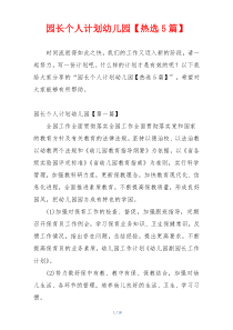 园长个人计划幼儿园【热选5篇】