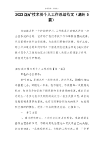 2023煤矿技术员个人工作总结范文（通用5篇）