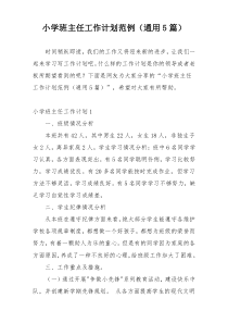 小学班主任工作计划范例（通用5篇）