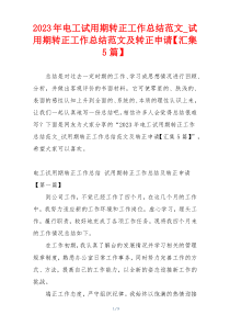 2023年电工试用期转正工作总结范文_试用期转正工作总结范文及转正申请【汇集5篇】