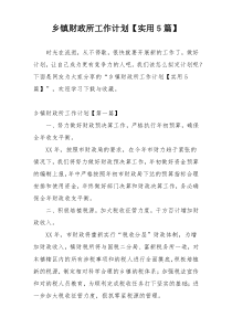 乡镇财政所工作计划【实用5篇】