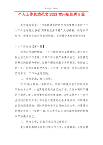 个人工作总结范文2023实用版优秀5篇