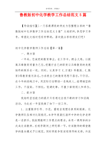 鲁教版初中化学教学工作总结范文5篇