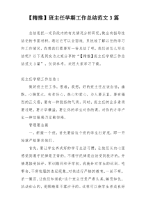 【精推】班主任学期工作总结范文3篇