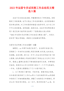 2023年运营专员试用期工作总结范文精选5篇