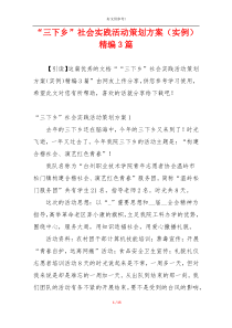 “三下乡”社会实践活动策划方案（实例）精编3篇