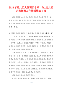 2023年幼儿园大班班级学期计划_幼儿园大班保教工作计划精选5篇