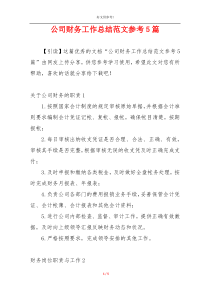公司财务工作总结范文参考5篇