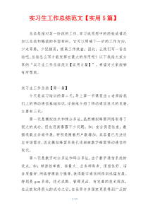 实习生工作总结范文【实用5篇】