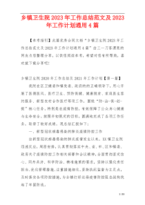 乡镇卫生院2023年工作总结范文及2023年工作计划通用4篇