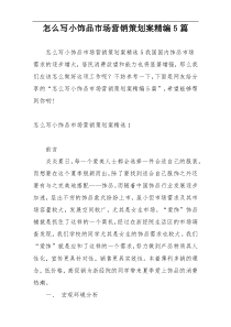 怎么写小饰品市场营销策划案精编5篇