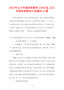 2023年五六年级体育教学工作计划_五六年级体育教学计划通用10篇