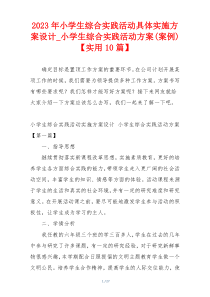 2023年小学生综合实践活动具体实施方案设计_小学生综合实践活动方案(案例)【实用10篇】