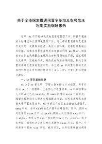 关于全市探索推进闲置宅基地及农房盘活利用实践调研报告