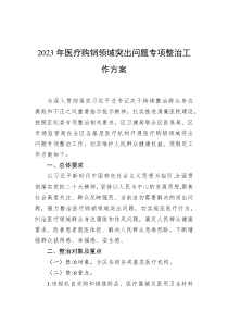 2023年XX区医疗购销领域突出问题专项整治工作方案 (1)