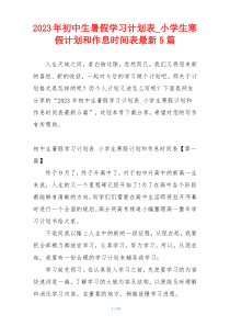 2023年初中生暑假学习计划表_小学生寒假计划和作息时间表最新5篇