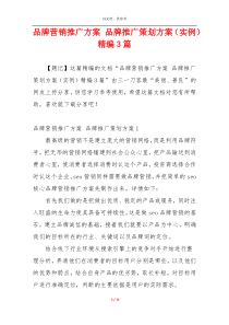 品牌营销推广方案 品牌推广策划方案（实例）精编3篇