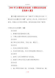 [800字]计算机实训总结 计算机实训总结【范例5篇】