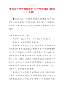 实用农村现状调查报告 农村现状调查（精选4篇）