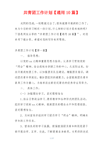 共青团工作计划【通用10篇】