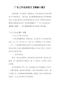 厂长工作总结范文【精编5篇】