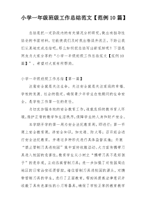 小学一年级班级工作总结范文【范例10篇】
