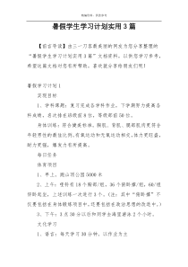 暑假学生学习计划实用3篇