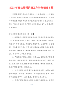 2023年脊柱外科护理工作计划精选8篇