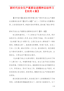 新时代安全生产重要论述精神总结学习【实用4篇】