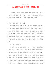 农业银行实习报告范文通用4篇