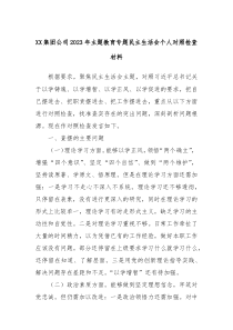 XX集团公司2023年主题教育专题民主生活会个人对照检查材料