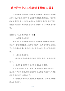 感控护士个人工作计划【精编10篇】