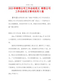 2023年销售公司工作总结范文 销售公司工作总结范文誓词实用5篇