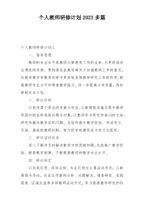 个人教师研修计划2023多篇