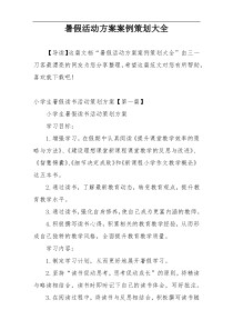 暑假活动方案案例策划大全