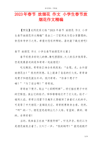 2023年春节 放烟花 作文 小学生春节放烟花作文精编