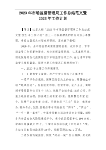 2023年市场监督管理局工作总结范文暨2023年工作计划
