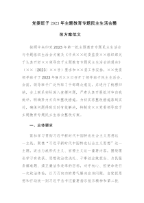 党委班子2023年主题教育专题民主生活会整改方案范文