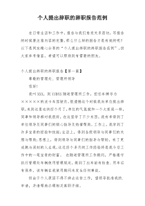 个人提出辞职的辞职报告范例