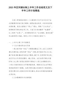 2023年区河湖长制上半年工作总结范文及下半年工作计划推选