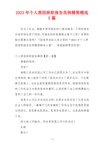 2023年个人原因辞职报告范例精简精选5篇
