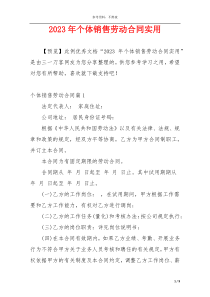 2023年个体销售劳动合同实用
