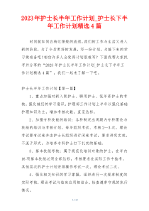 2023年护士长半年工作计划_护士长下半年工作计划精选4篇