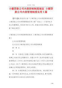 小额贷款公司内部控制制度规定 小额贷款公司内部管理制度实用5篇