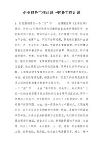 企业财务工作计划 -财务工作计划