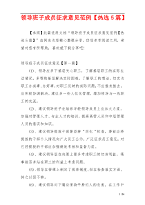 领导班子成员征求意见范例【热选5篇】
