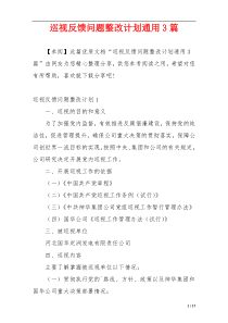 巡视反馈问题整改计划通用3篇